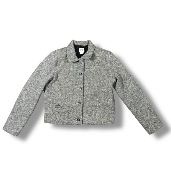 Vintage Gap Womens Blazer 12 Gray Black Tweed Wool Jacket Preppy Acadamia Office - Picture 1 of 6